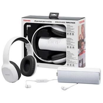 Toshiba Bezvadu austiņas HSP-3P19 TY-HSP-3P19-W, 154g, 4h, 32Ω, Bluetooth, 2.0, 40mm, 20-20000Hz, 6W, 1x austiņas, 1x skaļrunis (TY-HSP-3P19-W)