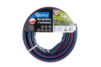 Geko dārza šļūtene G73780, 1 colla, 10m, 4 slāņi, UV stabilizēta, pret aļģēm, 24bar, -10 līdz +60°C (G73780)