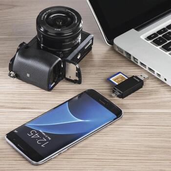 Hama 00181056 USB 2.0 OTG картридер, алюминий, SD/microSD, 480 Мбит/с, черный (00181056)