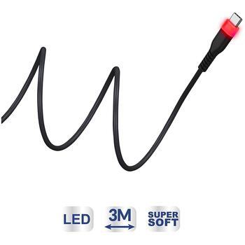 Subsonic Зарядный Кабель SA5601, 3м, USB-C, для PS5/Xbox/Switch, мягкая технология, LED индикатор (SA5601)
