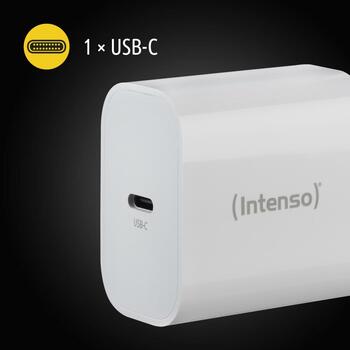 Intenso strāvas adapteris W20C, 20W, USB-C, 100-240V, 1 muciņa, ātrā uzlāde, balts (7802012)