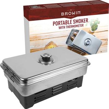 Browin 330001 коптильня с термометром, 45,5см, 27,4см, 21см, 3,192кг, нержавеющая сталь, 2 горелки (330001)