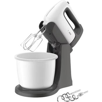 Tefal Prep'Mix+ Планетарный миксер HT464138, 500 Вт, 4,6 л, 5 скоростей, турбо режим, серый/белый (HT464138)