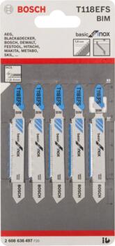 5 figūrzāģa asmeņi T 118 EFS Basic for Inox, Figūrzāģiem PRO STAINLESS STEEL T118EFS FIGŪRZĀĢA ASMENS, 2608636497, BOSCH (2608636497)