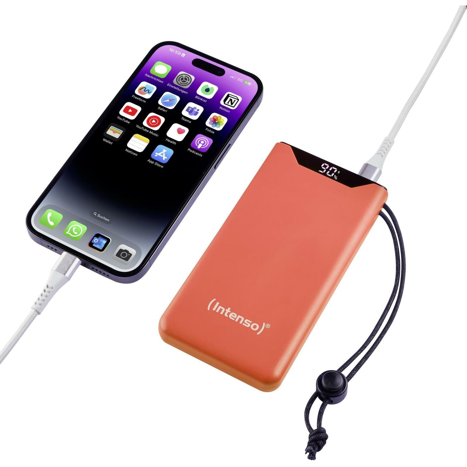 Intenso Power Bank F10000 7332038, 10000 мАч, 20 Вт, Li-Полимер, USB-C, быстрая зарядка, ESD защита (7332038)