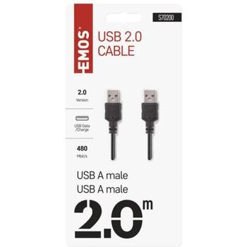 Emos Uzlādes un savienošanas datu kabelis S70200, 2m, melns, 1 gab. blisteriepakojumā, PVH, USB 2.0, A spraudnis – A spraudnis (S70200)