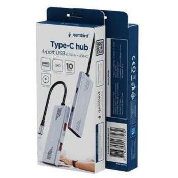 Gembird USB centrmezgls UHB-CM-U310-A2C2-01 4-porti, USB 3.2, 10 Gbps, metāla dizains (UHB-CM-U310-A2C2-01)