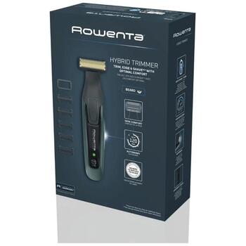 Rowenta TN6044E0 беспроводной триммер для бороды, 6 ступеней длины, влажное и сухое использование, черный/зеленый (TN6044E0)