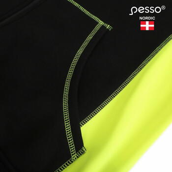 Pesso Hi-Vis jaka ar kapuci JERSEY_HV-L, melna/dzeltena, L, 65% kokvilna/35% poliesters, 300g/m², atstarojošas lentes 5cm (JERSEY_HV-L)