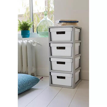 Kumode uz riteņiem ar 4 kastēm Curver 0804355Y36 11L 30x36x69cm pelēka/balta (0804355Y36)