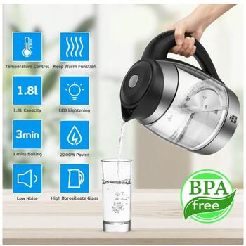Forme Чайник FKG-458, 2200 W, 1.8 L, 5 цветов LED, скрытый нагревательный элемент, 360° поворот, автоотключение (FKG-458)