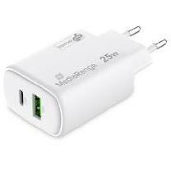 Mediarange strāvas adapteris MRMA112-2 25W, 1x USB-C, 1x USB-A, ātrā uzlāde, balts, polikarbonāts (MRMA112-2)
