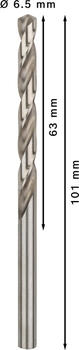 HSS-G urbji metālam 6,5mm, 10gab., Urbjmašīnām/skrūvgriežiem PRO METAL HSS-G STANDARTA SPIRĀLVEIDA URBJA GARUMS, 2608595068, BOSCH (2608595068)