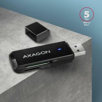 Axagon Читатель карт памяти CRE-S2N USB 3.2 Gen 1, 2 слота, 5000 Mbit/s, поддерживает MicroSD, SD, черный (CRE-S2N)