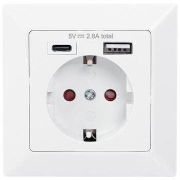 Digitus безопасная розетка DA-70615, 5V, 2.8A, 1 x USB Type-C, 1 x USB A, 2 USB разъема, 2P+E (DA-70615)