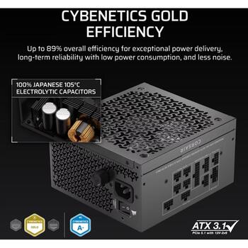 Corsair RM850x SHIFT CP-9020299-EU, 850W, ATX barošanas bloks, pilnībā modulārs, 140mm ventilators, Cybenetics Gold (CP-9020299-EU)