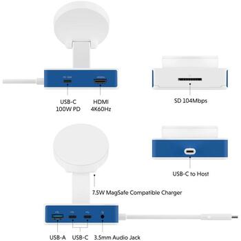 Hyper док-станция Flex MagCharge HD8100BUGL, 1xHDMI, USB-C, белый/синий (HD8100BUGL)