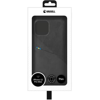 Krusell Sunne CardCover Apple iPhone 12 Pro Max 62177, черный, кожа, 1 карта, защита от царапин (62177)