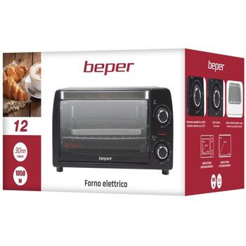 Beper Мини-печь 90.882, 1050 W, 12 л, гриль, регулировка высоты, размораживание, таймер до 30 мин (90.882)