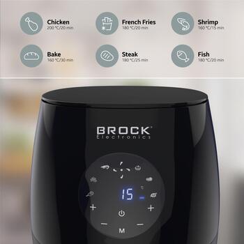 Brock AFD 3502 BK аэрофритюрница, 3,5 л, 1200 Вт, 80–200 °C, цифровой дисплей, таймер 60 мин, 6 программ, антипригарное покрытие (AFD 3502 BK)