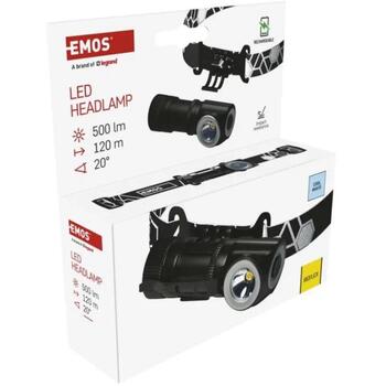 Emos LED налобный фонарь P3544, 500 lm, 120 m, Li-Ion 800 mAh, 60 g, 80 × 29 × 30 mm, USB-C, 2 режима, ударопрочный (P3544)