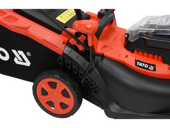 Yato Akumulatora zāles pļāvējs YT-85220, 36V, 34cm, 2x18V, 2x2Ah, 3300 apgr./min, 20-65mm, 35l, 150mm, 175mm, 4 riteņi, Li-Ion (YT-85220)