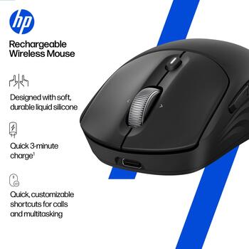 HP 705 bezvadu datorpele AZ7B1AA#ABB, 6000 DPI, Bluetooth 5.2, USB Type-A, 8 pogas, 7 programmējamas, klusais klikšķis, melna (AZ7B1AA#ABB)