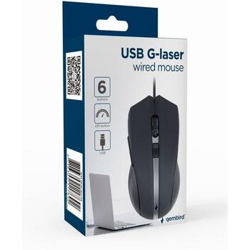 Gembird USB datorpele MUS-GU-02, 2400 DPI, 6 pogas, lāzera sensors, strāvas kabelis, kompakta, melna (MUS-GU-02)