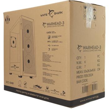 White Shark GCC-2401 Warhead-3 White, корпус E-ATX Mid Tower, 4x12cm RGB вентилятора, сталь/стекло, USB 3.0/2.0, Type-C (WARHEAD-3-W)