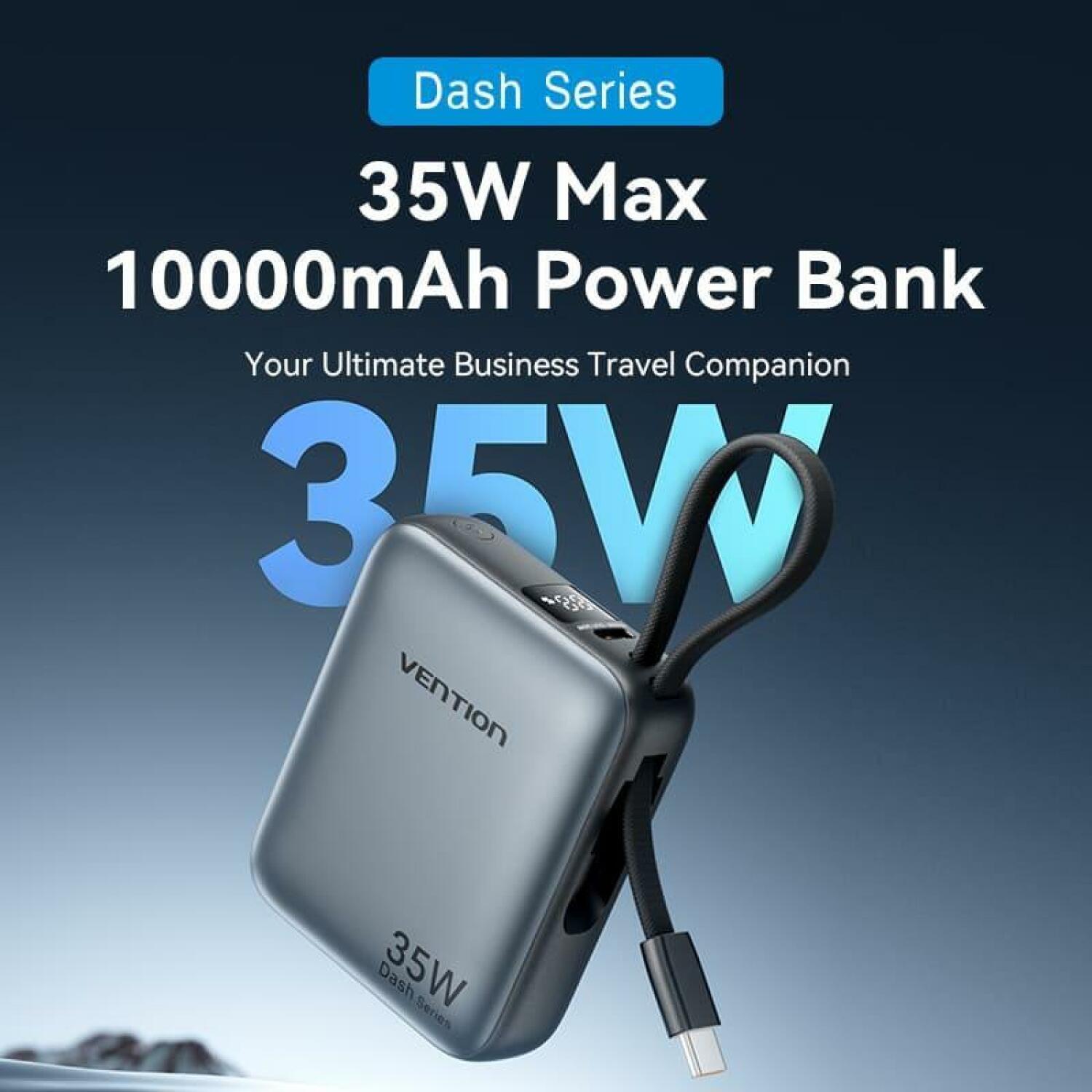 Vention Power Bank FHEH0, 10000mAh, 35W, Li-Poly, USB-C, 1x3A, компактный, быстрая зарядка, LED дисплей (FHEH0)