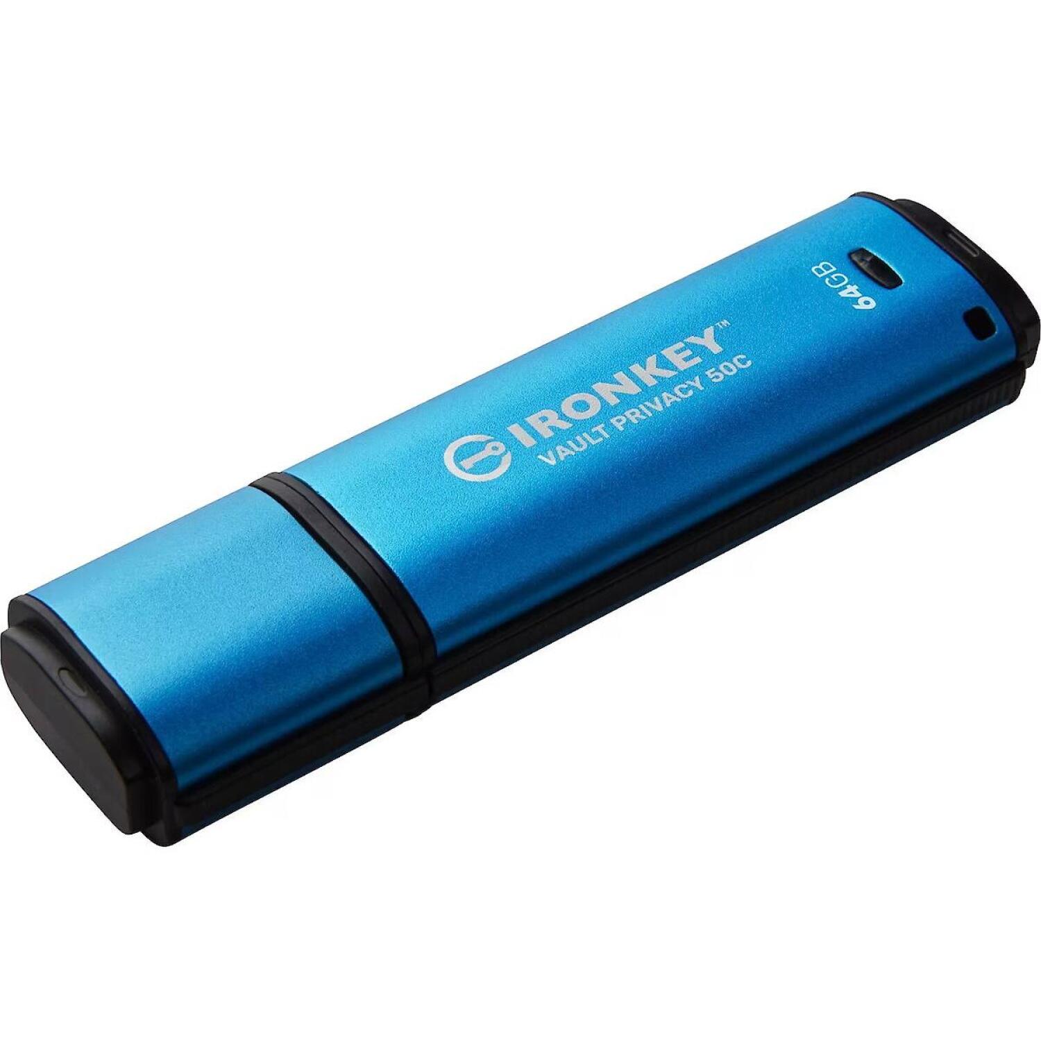 Kingston USB флеш-накопитель IKVP50C/64GB, 64GB, USB Type-C, 3.2 Gen 1, 250MB/s, 180MB/s, AES-256-XTS, FIPS 197, IPX8 (IKVP50C/64GB)