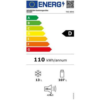 Severin Mini ledusskapis 8846-000, 120 l, 39 dB, 1 stikla plaukts, 3 nodalījumi, LED apgaismojums, mehāniskais termostats (8846-000)