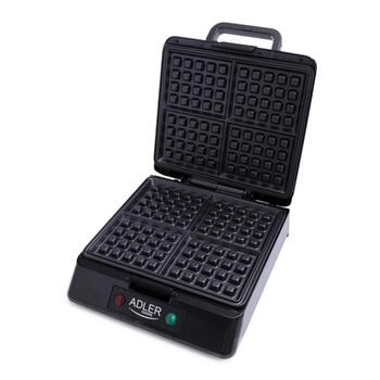 Vafeļu panna Adler 1500 W, četrām vafelēm 25×29×14 cm ar nepiedegošu virsmu melna AD3036 (AD 3036)