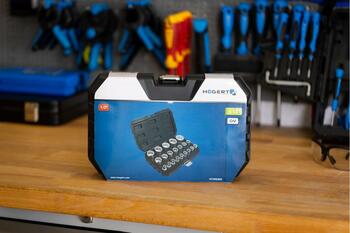 Muciņu komplekts 1/2″, HOGERT HT4R085, 21 gab. CrV tērauds, satīna hromēts, 8-36 mm (HT4R085)