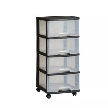 Curver atvilktņu sistēma 0806771146, 4x20L, 37x39x80,5cm, melna/caurspīdīga, plastmasa, ar riteņiem (0806771146)