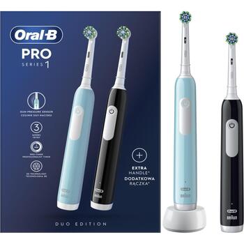 Oral-B электрическая зубная щетка Pro1 Duo Blue Black, 2 насадки, 3 режима, аккумуляторная, для взрослых, синий/черный (Pro1 Duo Blue Black)