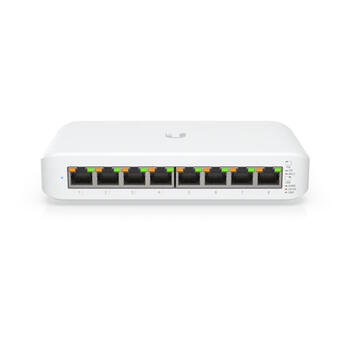 Коммутатор Layer 2 8 портов GbE PoE+ с 8× Gigabit RJ45 4× PoE+ с общим PoE бюджетом 52 Вт компактный desktop wall mount USW Lite 8 PoE Белый Ubiquiti (USW-LITE-8-POE-EU)