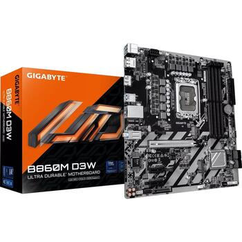 Gigabyte Mātesplate B860M D3W, LGA 1851, Intel B860, micro ATX, DDR5-SDRAM, 4x DIMM, 256GB, 9066MHz, 2x M.2, 4x SATA III (B860M D3W)