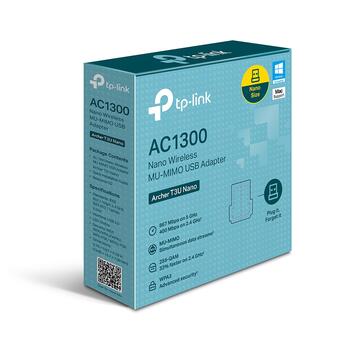 AC1300 Nano беспроводной MU-MIMO USB адаптер, TP-Link, Archer T3U Nano, 2.4 GHz, 5 GHz, USB 2.0 (ARCHERT3UNANO)