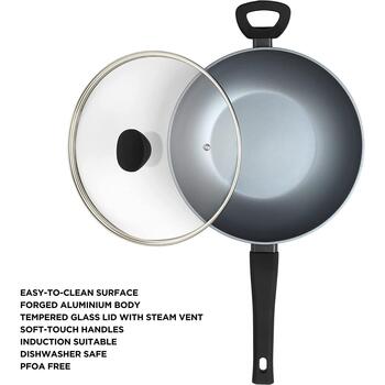 Russell Hobbs Вок RH01709EU, 28см, матовый серый, алюминий, 8.1см, с крышкой, можно мыть в посудомоечной машине (RH01709EU)