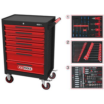 Instrumentu ratiņi ECOline, 7 atvilktnes +215gab. komplekts 897.7215&KST KSTOOLS (897.7215)
