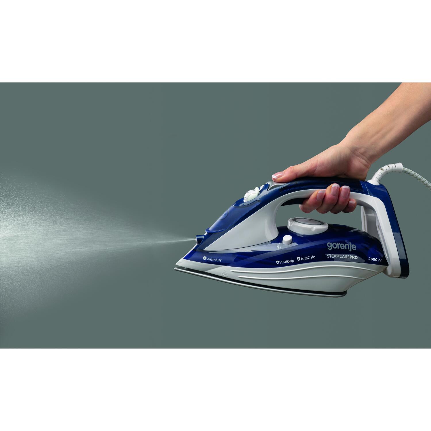 Gorenje Tvaika gludeklis SIH2600BLC, 2600 W, 350 ml, 30 g/min, 95 g/min, zils/balts, automātiskā izslēgšana, pretpilēšanas sistēma (SIH2600BLC)