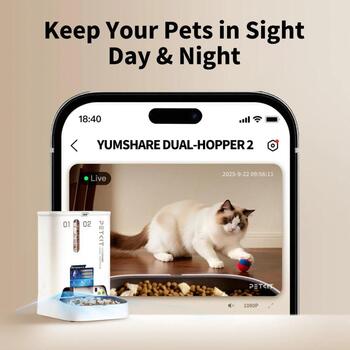 Petkit YumShare Dual-hopper 2 Automātiskā barotava ar kameru P591 2, 5L, ABS, 304 nerūsējošais tērauds, balta (P591 2)