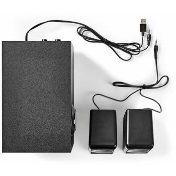 Nedis Комплект компьютерных колонок CSPR10021BK, 2.1, 33 Вт, 11 Вт RMS, 3.5 мм, USB, 5 В, 0.5 А, черный (CSPR10021BK)