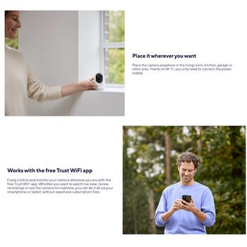 Trust iekštelpu WiFi IP kamera IPCAM-2700 71364 3MP PTZ 360° nakts redzamība 8m kustības noteikšana Balta (71364)