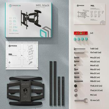 Onkron televizora stiprinājums M6L-B, 40-75 collu, maksimālā slodze 45.5 kg, VESA 200 x 100 - 600 x 400 mm, slīpuma leņķis -5 - 8° (M6L-B)
