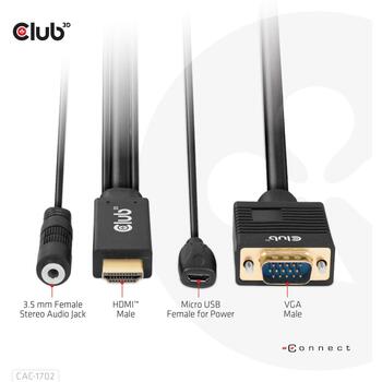 Club3D Видео кабель HDMI на VGA CAC-1712 2м 28AWG, VGA (D-Sub) + 3.5mm, HDMI + Micro-USB, 1920 x 1080 (CAC-1712)