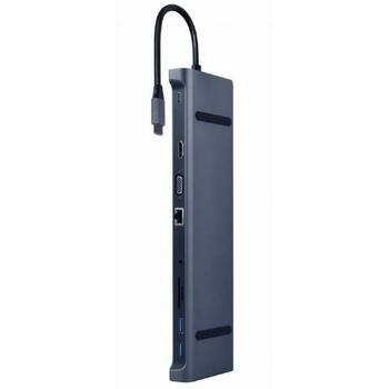 Gembird I/O адаптер USB-C на HDMI/USB3/10-в-1 A-CM-COMBO10-01, 4 USB 3.1, 1 HDMI, 1 VGA, 1 RJ45, 1 аудио, 1 кардридер (A-CM-COMBO10-01)