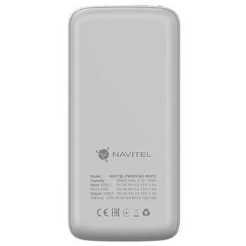 Navitel Power Bank PWR20 MX White, 20000mAh, 3.7V, 74Wh, 2xUSB-A, двунаправленный USB-C, микро-USB (PWR20 MX White)