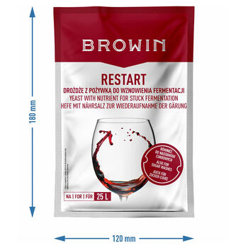 Browin Restart дрожжи 400305, 22 г, 25 л, 7-10 дней, красное вино, белое вино, розовое вино, сушеные (400305)
